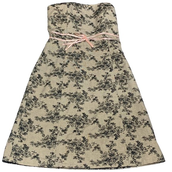 HELEN WANG Beige Shell Black Embroidered Daisies Strapless A-Line Dress - Picture 6 of 11